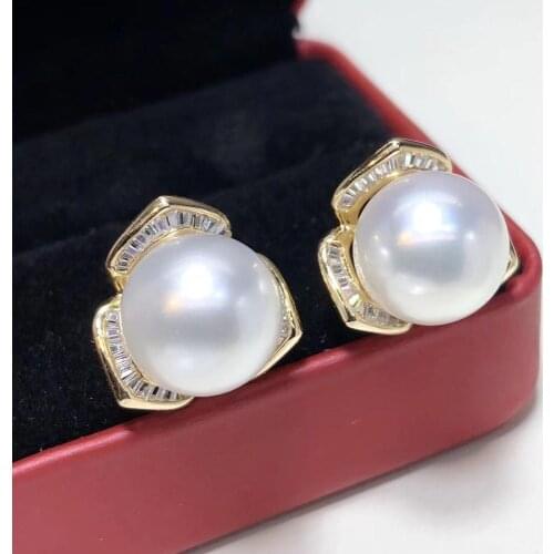 D112 Pearls Earrings 11-10mm Fine Jewelry Pure 14K Gold Fresh Water Purple Pearls Earrings for Women Fine Pearl Earrings