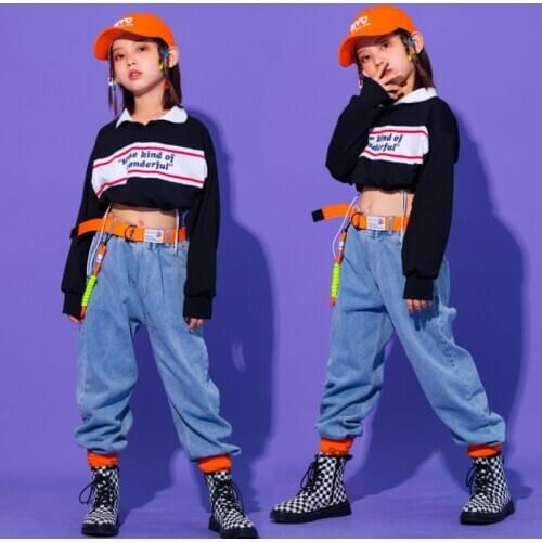 Kids Ballroom Hip Hop Clothing Long sleeve Crop Tops Sweatshirt Jogger Pants for Girls Festival Jazz Dance Wear Costumes Clothes