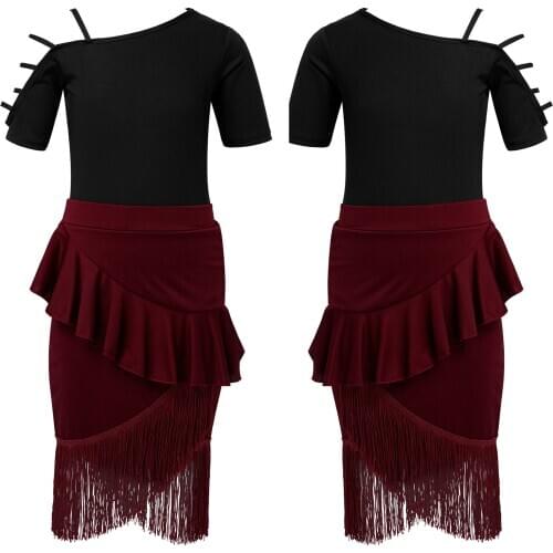 Children Latin Dance Dress 2021 Tassel Dance Dress Set Fringed Tango Salsa Ballroom Kids Dresses for Girls Costume Competition