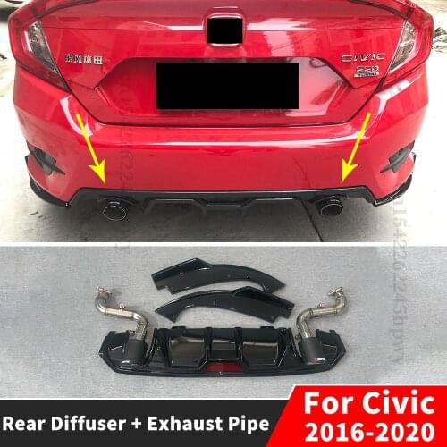 Rear Bumper Diffuser Lip Exterior Part Sport Splitter Rear Diffuser Facelift Exhaust Pipe For Civic 2016 2017 2018 2019 2020