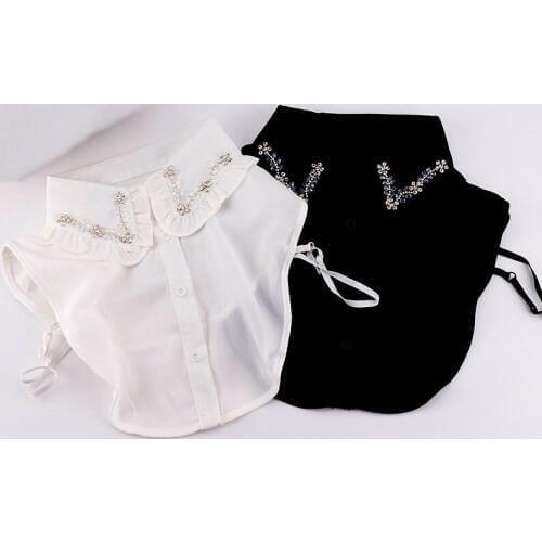 Elegant Women Half Sweater Shirt Fake Collar Crystal Rhinestone Bead Peter Pan False Detachable Collar Chiffon Lapel Blouse Tops