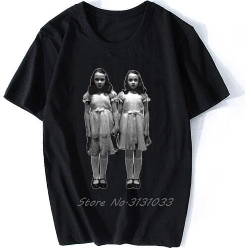The Shining Grady Twins Kubrick Hand Silk Screened T Shirt Men O-neck Short Sleeve Tshirt Cotton Tees Streetwear