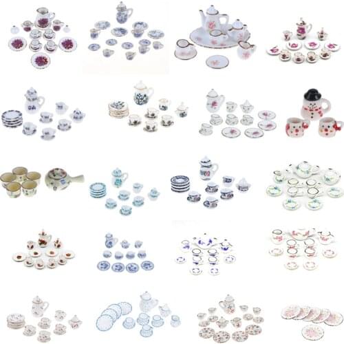 Hot sale 1Set Ceramic Scale 1:12 Doll House Miniature Porcelain Tea Cup Set Tableware Kitchen Dollhouse Teapot DIY Toys kid gift