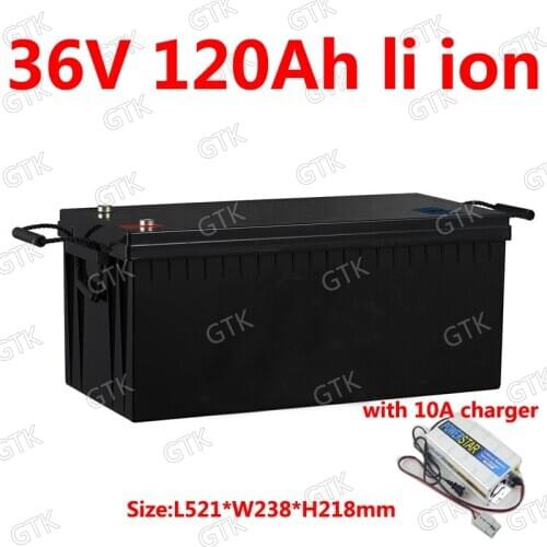 GTK waterproof 36v 120ah lithium ion batteria 100A BMS li ion for 3000W 1500w inverter scooter golf cart ATV RV +10A charger