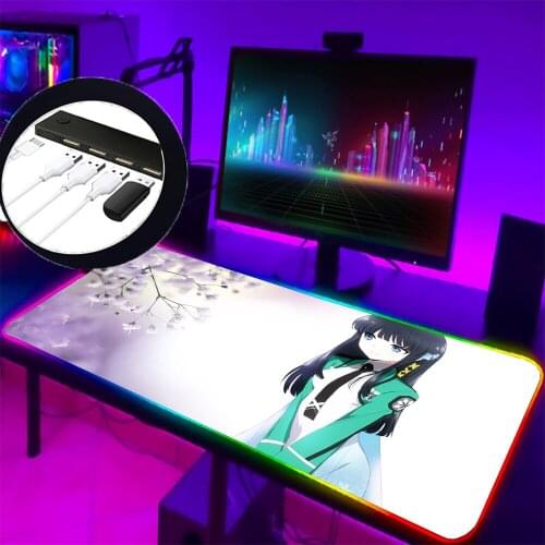 XZG Purple Girl Xxl Gaming Mouse Pad, Rgb 4 Usb Hub Gaming Table Big Pad and HD Printing Computer with Lock Frame Led Backlight