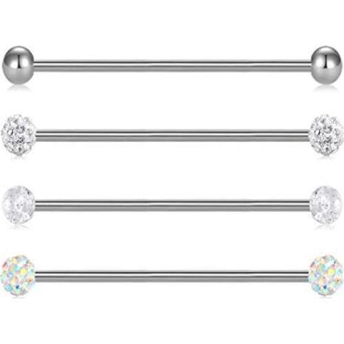 JFORYOU 14 Gauge High Qualith Ctystal Ball Industrial Barbell Cartilage Earring Body Piercing Jewelry 32mm 35mm 38mm Pack of 4