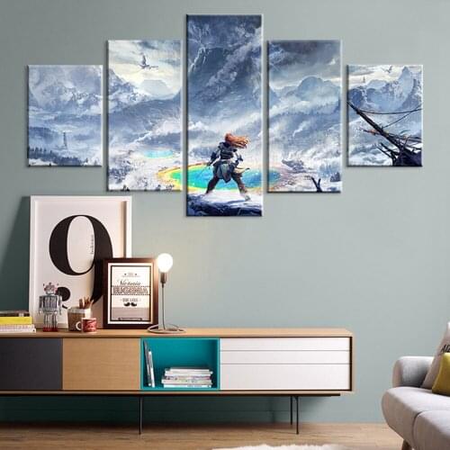 Canvas Paintings Wall Art HD Printed 5 Set Horizon Zero Dawn Game Poster Home Decoration Modular Picture For Bedroom Framework