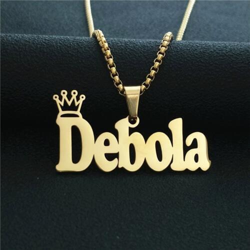 Crown Charm Personalized Name Choker Necklace Women Men BFF Jewelry Kids Gift Custom Nameplate Pendant Necklaces Gold Filled