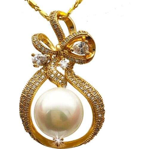 Hot sale Beautiful 20.37X33.38MM shell pearl AAAA CZ Fashion Jewelry Women Gift pendant +free chain XPP09
