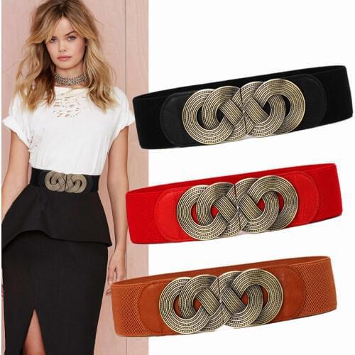 HOT Womens Waistband Red Fashion Stretch Strap Elastic Solid Cummerbund Black Gift Vinatage Buckle Waistbands Dress Cummerbunds