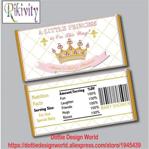 Little Princess on The Way Baby Shower Candy Bar Hershey Chocolate Wrapper Stickers Crown Water Bottles Labels Party Decoration