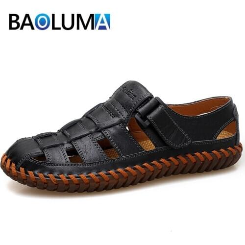 New Summer Men Sandals High Quality Leather Men Shoes Outdoor Men Beach Sandals Man Comfortable Non-slip Men Sandals Beach Shoes