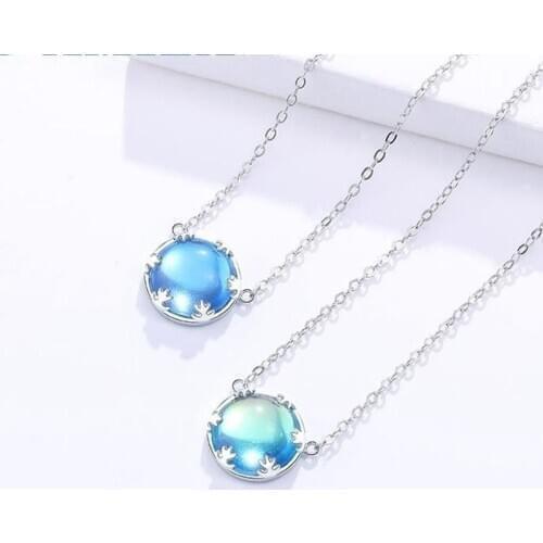 New Bohemian Round Crystal Inlaid Pendant Blue Rhinestone Aurora Stone Opal Pendant Necklace Clavicle Chain Jewellery For Women