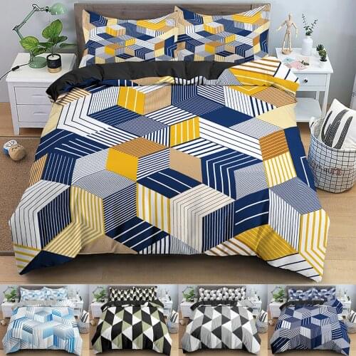 Dimensional Solid Geometry Print Duvet Quilt Cover Pillowcase Single Double Queen/King Full Size Bedding Zipper Closure 2/3Pcs