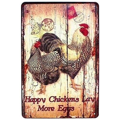 Happy Chicken Lay More Eggs Retro Tin Bar Cafe Restaurant Sign Country Home Bedroom Wall Decor 12x8 Inch