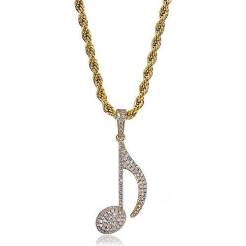 OMYFUN Factory Sell Musical Necklace Hiphop Men Jewelry 3A CZ Iced Pave Personalized Pendants & Necklaces Gold Color Accessory