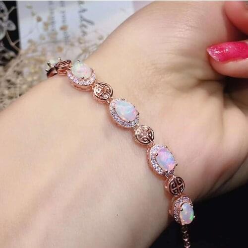 Opal bracelet Natural And Real Opal bracelet Solid S925 Sterling Silver For Women Colour Gem Stone Rings Fine Jewelry