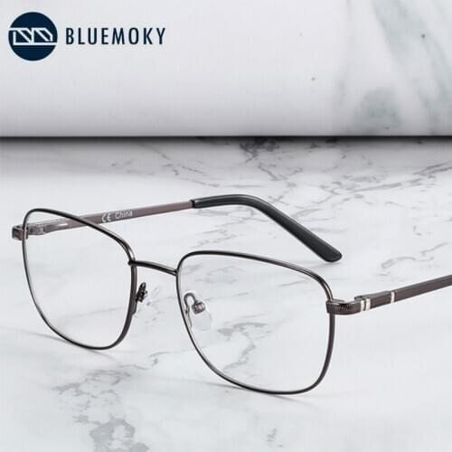 BLUEMOKY Rectangle Titanium Alloy Glasses Frames Anti Blue Light Lens Business Style Male Square Myopia Prescription Eyeglasses