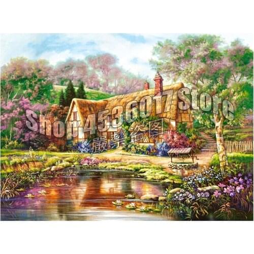Full Square Diamond Embroidery Twilight Landscape Houses Art Mosaic Diy Diamond Painting Cross Stitch Sets Home Decorative Gift
