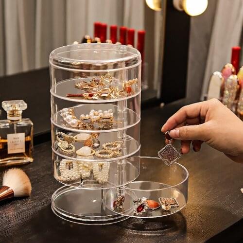 Transparent Rotating Plastic Jewelry Box New Fashion Jewelry Organizer Earrings Ring Storage Box Cosmetics Beauty Container