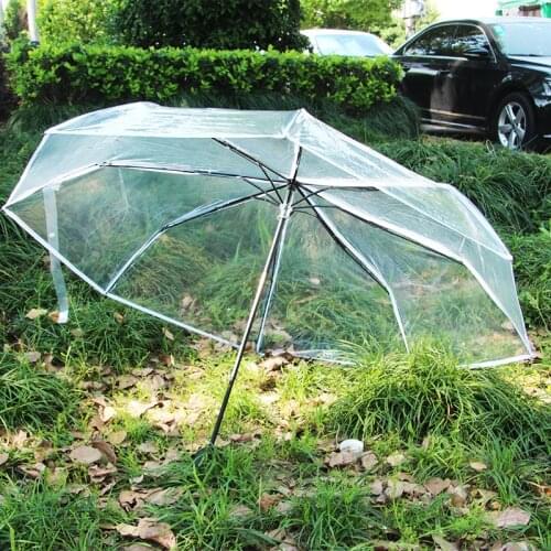Transparent Thicken Three Fold Fully Automatic Umbrella PVC Clear Men Black Business Women Rain Umbrellas Girls Outdoor Parasol