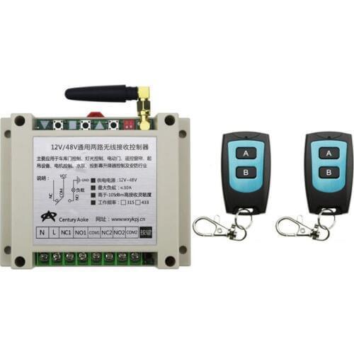 New DC12V 24V 36V 48V 10A 2CH Radio Controller RF Wireless Relay Remote Control Switch 315 MHZ 433 MHZ 2 Transmitter+1 Receiver