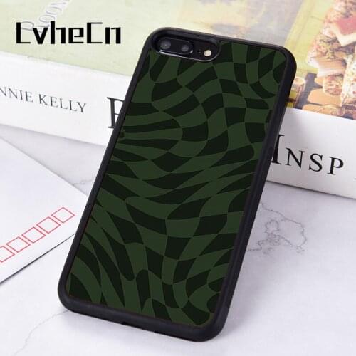 LvheCn Rubber Silicone Phone Case Cover For iPhone 6 6S 7 8 PLUS XR X XS 11 12 PRO MAX MINI Green And Black Liquid Checkers