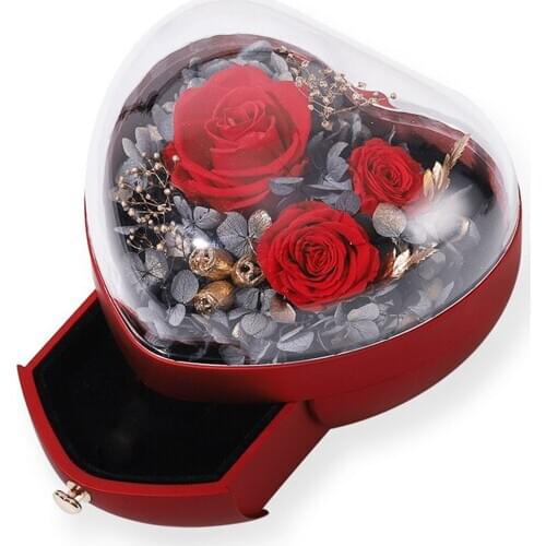 1pc Heart Shape Lovely Forever Rose Valentines Day Jewelry Box Wedding Ring Box for Earrings Necklace Display Gift Box Holder