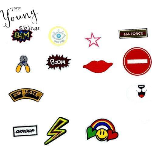 Mix Fashion Cute Cartoon Pattern Iron on Patches Applique Embroidery Badges DIY Sewing Fabric Stripes patch Clothing Accessories