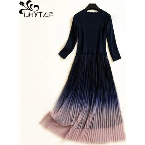 UHYTGF Christmas Dress Women Winter fashion Long Sleeve O Neck Sexy New Year Party Dress Plus Size M~5XL Big Swing dresses X662