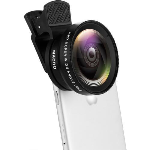 Universal for iPhone Android 2 in 1 Phone Camera lens Mobile Phone Lens 0.45X Wide Angle Len & 12.5X Macro HD Camera Lens