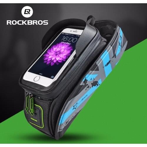 ROCKBROS Bike Bicycle Top Front Tube Frame Bags Rainproof Touch Screen Cycling Front Tube Frame Bag for 5.8/6.0 Phone Case