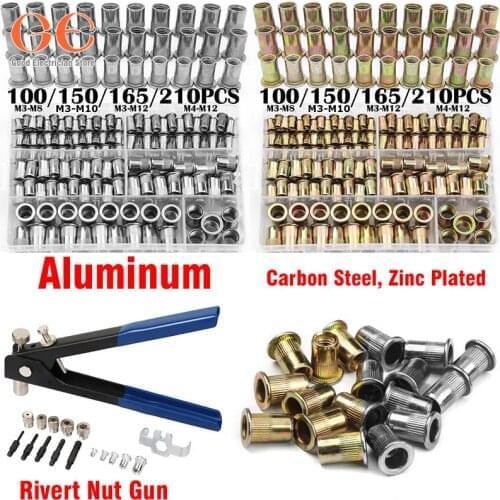 100/150/165/210pcs M3-M12 Multi Flat Head Metric Thread Blind Rivet Nut Insert Rivnut Nutsert Screw