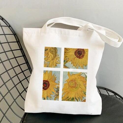 Shopper Van Gogh Sunflowers Artwork Kawaii Bag Harajuku women Shopping Bag Canvas Shopper Bag handbag Tote Bag Shoulder Lady Bag