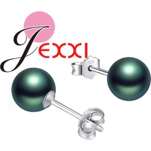 Women Stud Earring 925 Sterling Silver With Green Pearl Vintage Fashion Earrings Jewelry Wholesale Brincos Bijoux Gift
