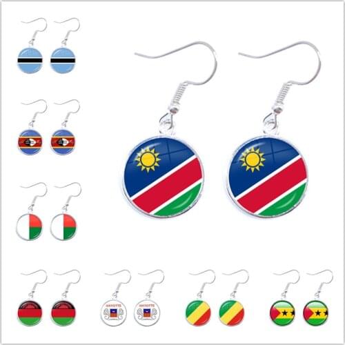 Botswana,Namibia,Swaziland,Madagascar,Malawi,Mayotte National Flag 16mm Glass Cabochon Drop Earring Jewelry for Women Girl Gift