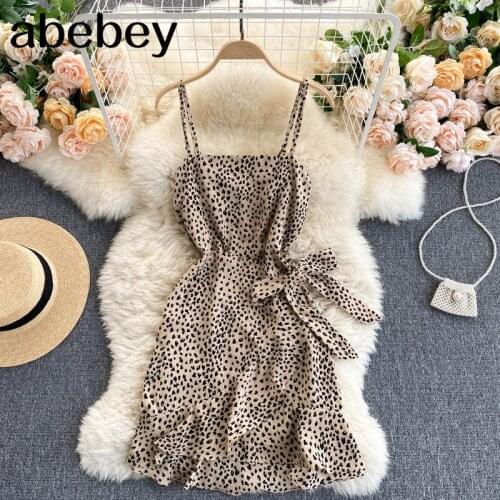 Women Sweet Floral Strap Dress Sleeveless Backless Slim Ruffles Party Dress Summer Boho Print Beach Short Dress