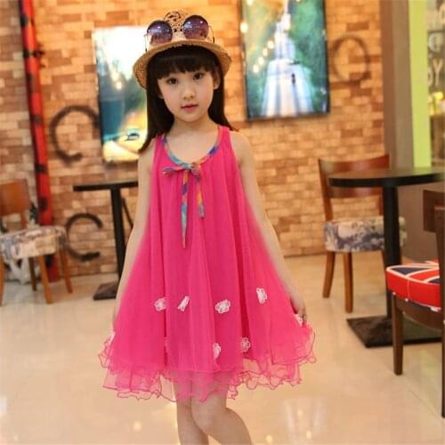 2-7 Years Kids Baby Girls Princess Dress Solid Red Sleeveless Tutu Dress Girls Cute Mesh Lave Pageant Party Dress Girls Clothes