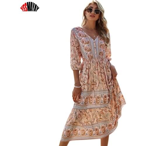 Boho Beach Dresses For Women Summer Vintage Long Maxi Dress Elegant Robe Longue Femme 2021 Floral Print Bohemia Woman Dress