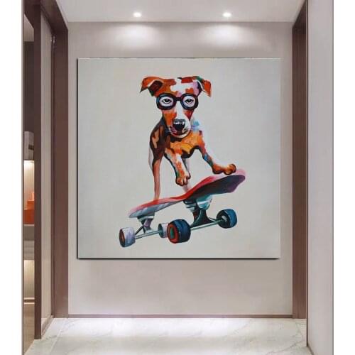 100%Hand Painted Pictures Cartoon On Canvas Abstract Dog Paintings Modern Decoration Wall Art Living Room Decor Wall Pictures