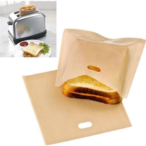 2Pc 16*16.5CM Reusable Toaster Bag Non Stick Bread Bag Sandwich Bags PTFE Coated Fiberglass Toast Microwave Heating Pastry Tools