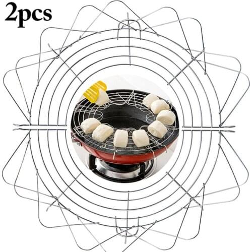 2PCS Kitchen Stainless Steel Semi-Circular Foldable Cooling Rack Heat Insulation Rack Home Cooking Fried Food Oil Drip Filter