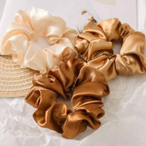 2Pc Satin Silk Solid Color Scrunchies Elastic Hair Bands 2021 New Women Girls Hair Accessories Ponytail Holder Hair Ties Rope