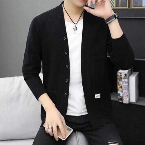 2020 New Autumn Sweater Coat Mens Cardigan Slim Fit Solid Casual Knitted Sweater Fashion Korean Long Sleeve Sweaters For Men