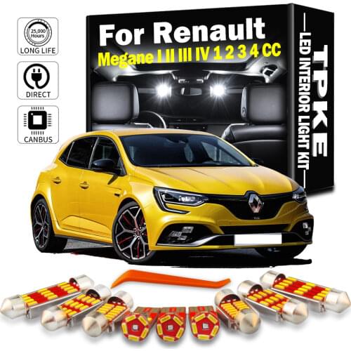 100% White No Error Car LED Bulb Interior Reading Light Kit For 1995-2017 Renault Megane I II III IV 1 2 3 4 CC Map Dome Lamp