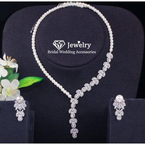 CC Wedding Jewelry Set for Women Bridal Accessories Necklace Earring Set Pearl Fine Jewellery Earring High Quality Pendant T0169