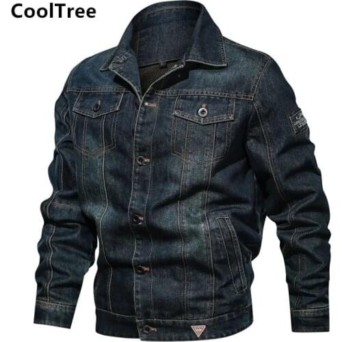 CoolTree Men Denim Jacket Spring Autumn Solid color Single-breasted Jeans Coats Male Slim Fit Multi-pocket Denim Outerwear Tops