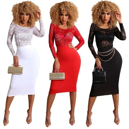 Elegant Lace See Through Bodycon Dress Sexy Women Vintage Club Party Night Black Dresses Office Lady Long Sleeve
