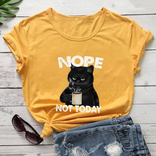 Not Today Cute Cat Printed 100%Cotton Womens Tshirt Cat Mom Life Funny Summer Casual O-Neck Short Sleeve Tops Pet Lover Gift
