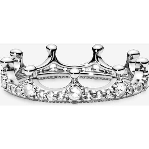 JrSr Authentic 925Sterling Silver CZPrincess Sparkle Crown Ring Fit Female Annivesary Engagement Gift Fine Jewelry free shipping